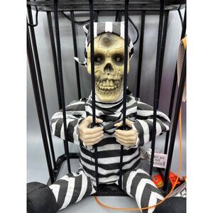 Spooky Village Animated Talking Lights Caged Skeleton Halloween Decor